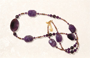 Amethyst necklace with large faceted ovals - 3002N