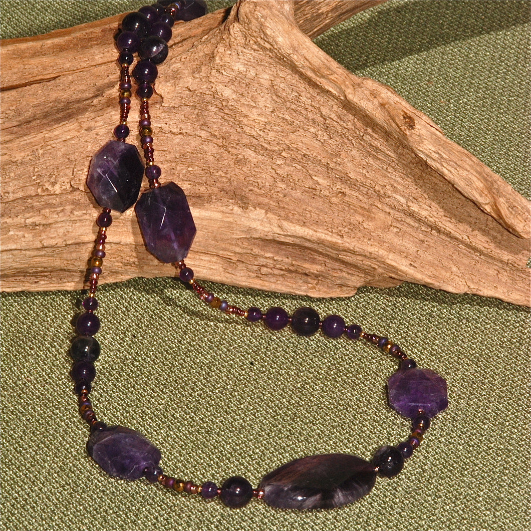 Amethyst necklace with large faceted ovals - 3002N