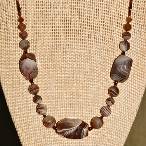 Botswana Agate necklace with three large faceted nuggets - 18