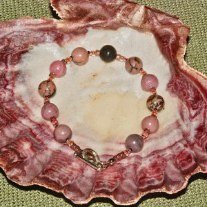 Rhodonite Bracelet with Lava Stone - 1005ABas
