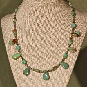 Green Turquoise Necklace with drops, 15"