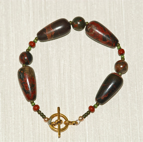 Red Creek Jasper Bracelet with dark red butterfly pattern - 2124B