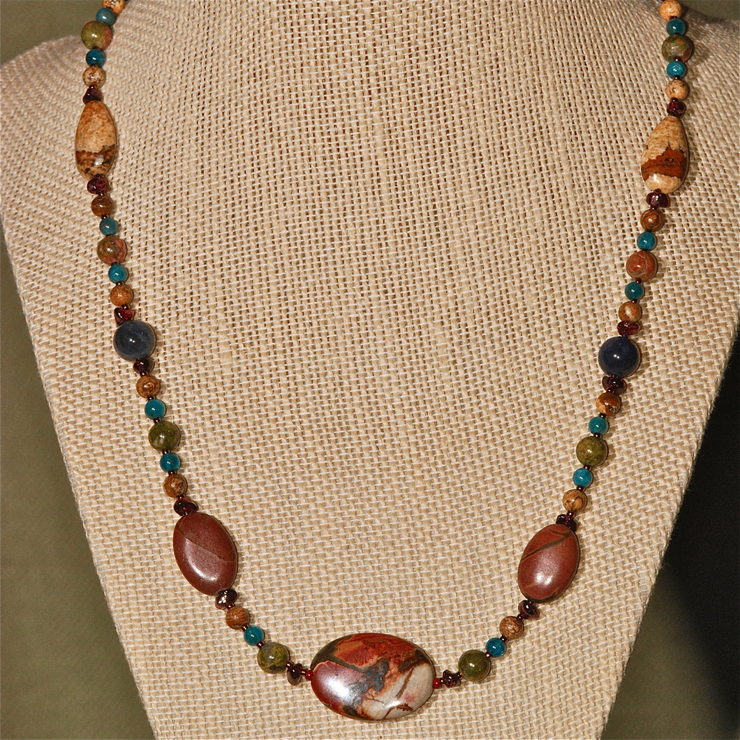 Energy Surround Necklace with Red Creek Jasper in-line oval focal piece - 3039ESN