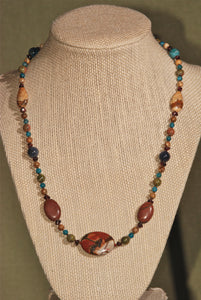 Energy Surround Necklace with Red Creek Jasper in-line oval focal piece - 3039ESN