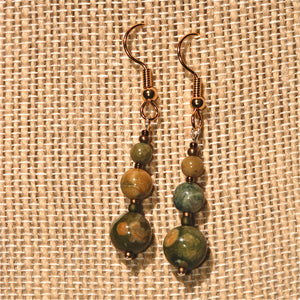 Rhyolite Earrings with 3 round beads