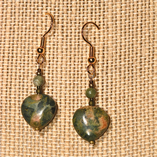 Rhyolite Earrings with heart-shaped bead
