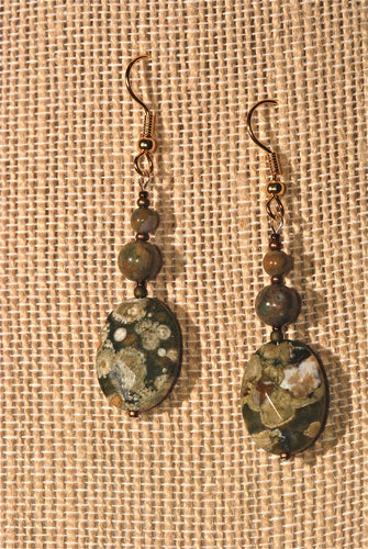 Rhyolite Earrings with oval & 2 round beads