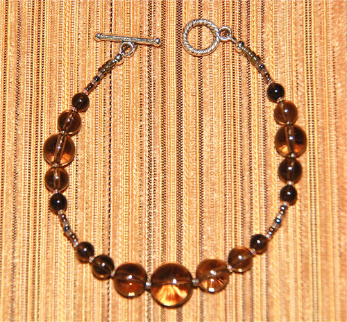 Smokey Quartz smooth rounds bracelet - 2067B