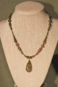 Unakite necklace with tear drop pendant - 2119N