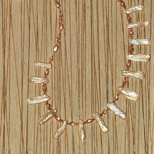 Pearl Necklace with 17 flat stick drops - N5018